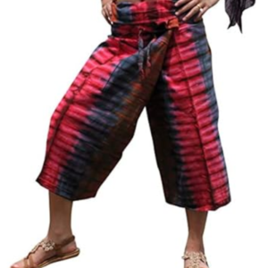 Thin Striped Cotton Two Tone Fisherman Capri Wrap Pants