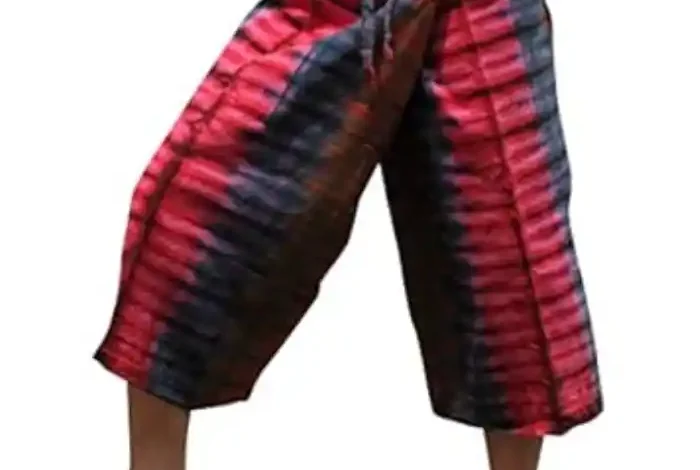Thin Striped Cotton Two Tone Fisherman Capri Wrap Pants